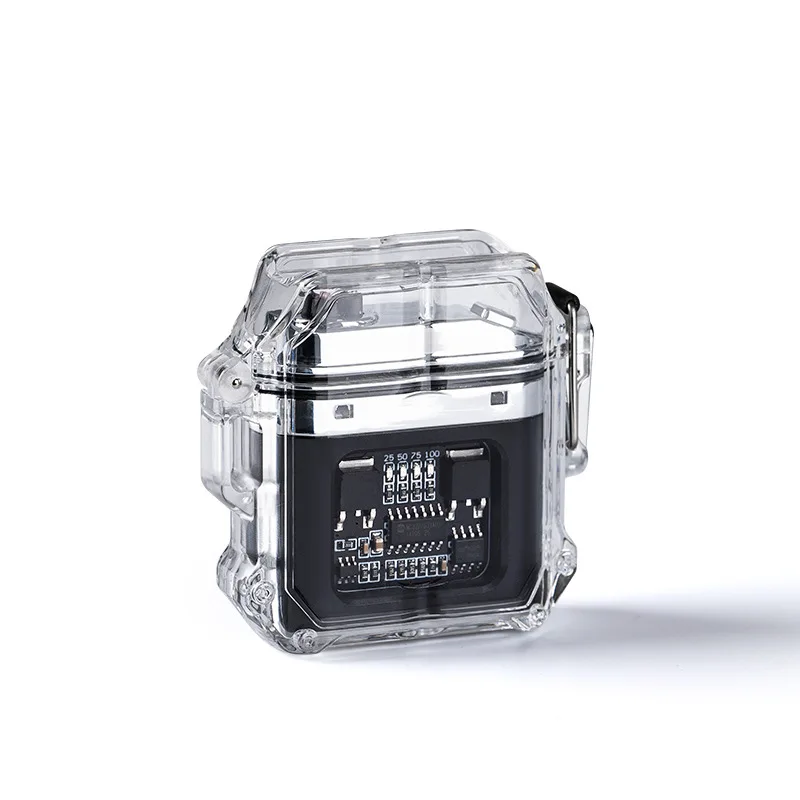 Waterproof Electronic Pulse Lighter with Transparent Case Windproof Outdoor Dual Arc Igniter
