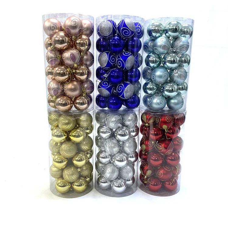 Wholesale custom 6cm 7cm 8cm hanging shatterproof gold red plastic round bauble 30pcs sets decor christmas ball & tree ornaments