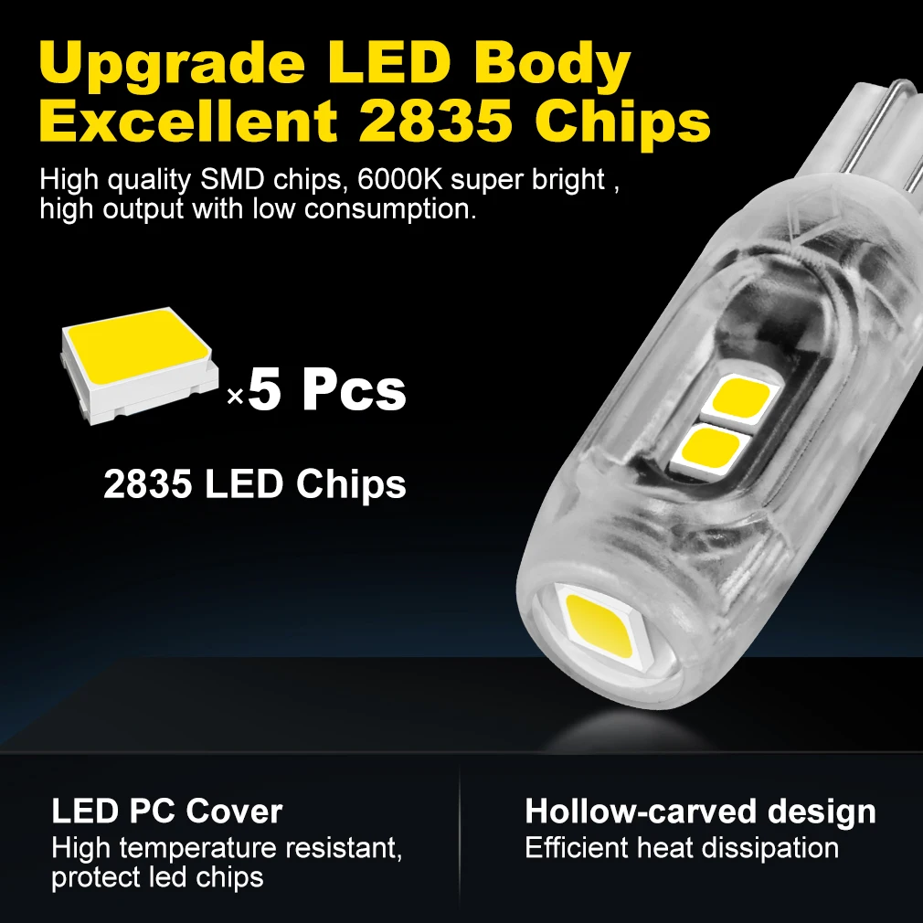 T10 Led Bulb  12V W5W 168 194  LED Canbus 5SMD 3030 Car Interior Lights License Plate Lamp Automobiles Corner Light Parking Bulb
