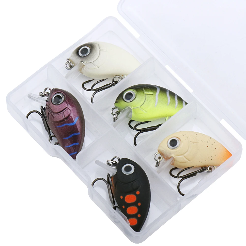single hook crank bait wobbler fishing lures mini cranckbait 30mm 2.1g 5pcs with tackle box good for bass trout fishing