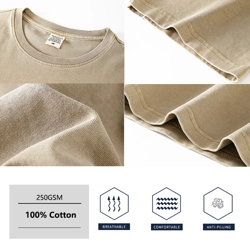 YLS Streetwear Unisex Vintage 250gsm Cotton Acid Washed Blank T Shirt Oversized Tshirts With Logo Custom Reflective Logo Printed
