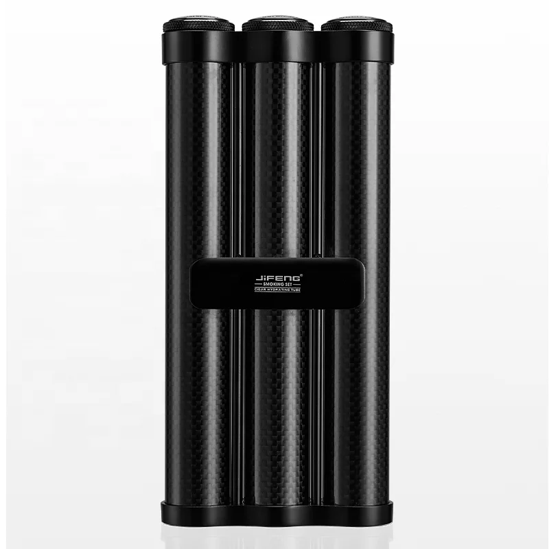 JIFENG JF-031 Cigar Storage travel Aluminum metal under 57 ring gauge 3 cigar tube case with humidifier in cap for business trip