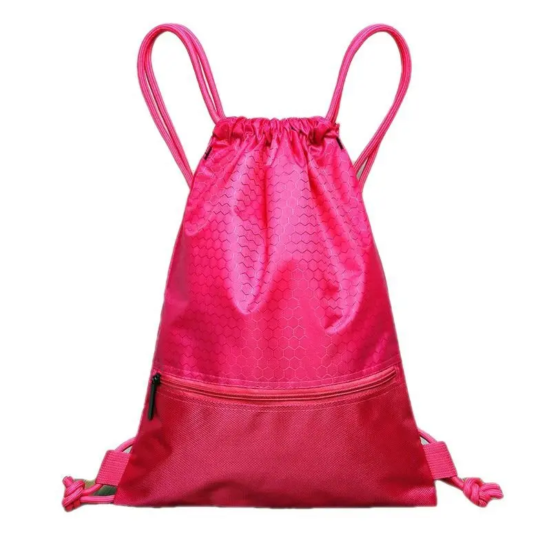 Promotional 500D Polyester Drawstring Bags Reflective Sports Gym Backpack Pull String Backpacks Cinch Tote Bag
