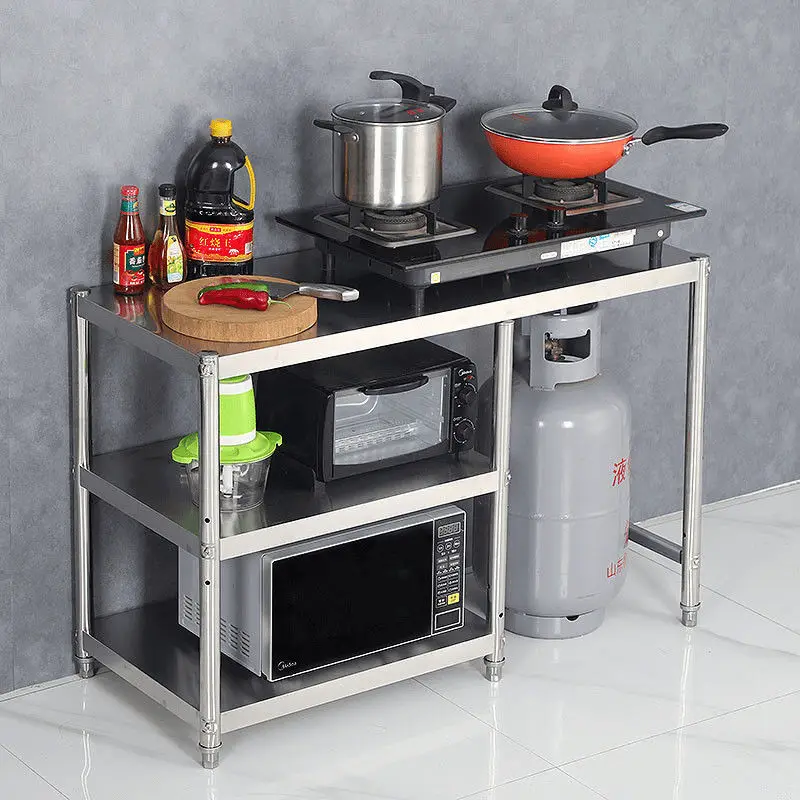 3-layer multi-functional kitchenware storage rack kitchen stainless steel gas stove bench shelf