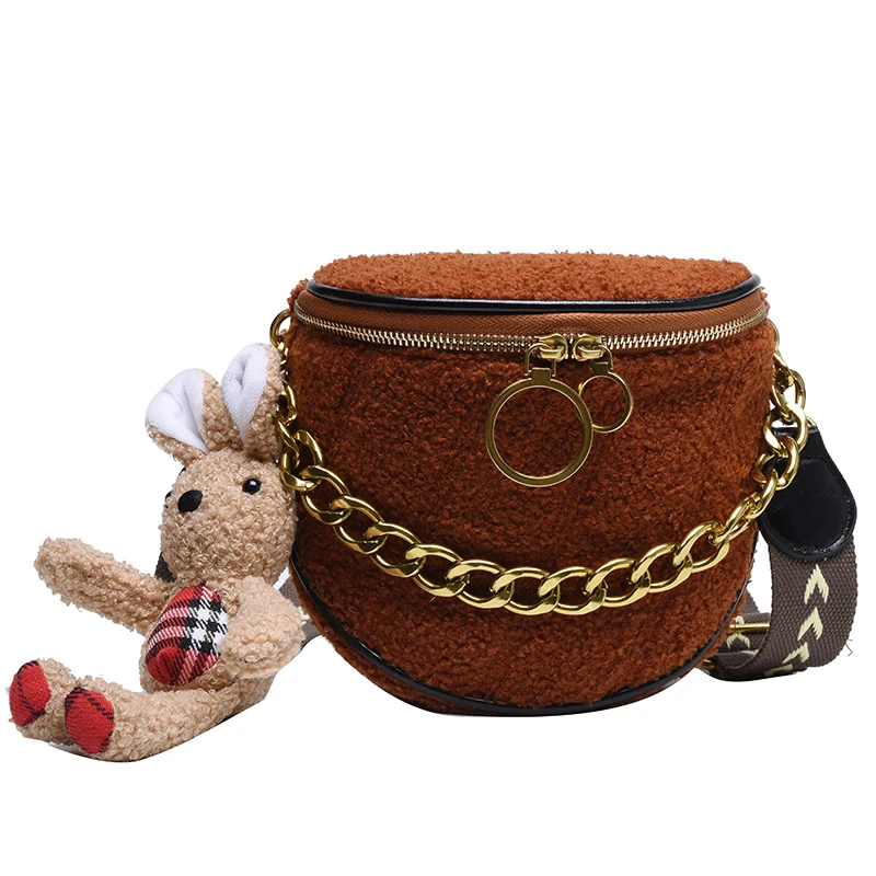 
 Оптовая продажа, женские сумки через плечо в форме седла, женские сумки на ремне, кошелек, велюровые тканевые ручные сумки с металлической цепочкой и игрушечным кроликом  