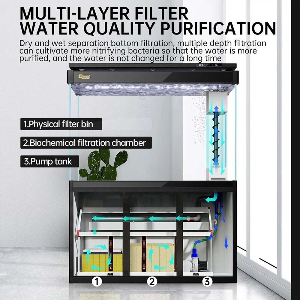 Yee Factory Wholesale Ultra White Glass Aquarium Medium And Large Fish Tank With Filter And Aquarium Light