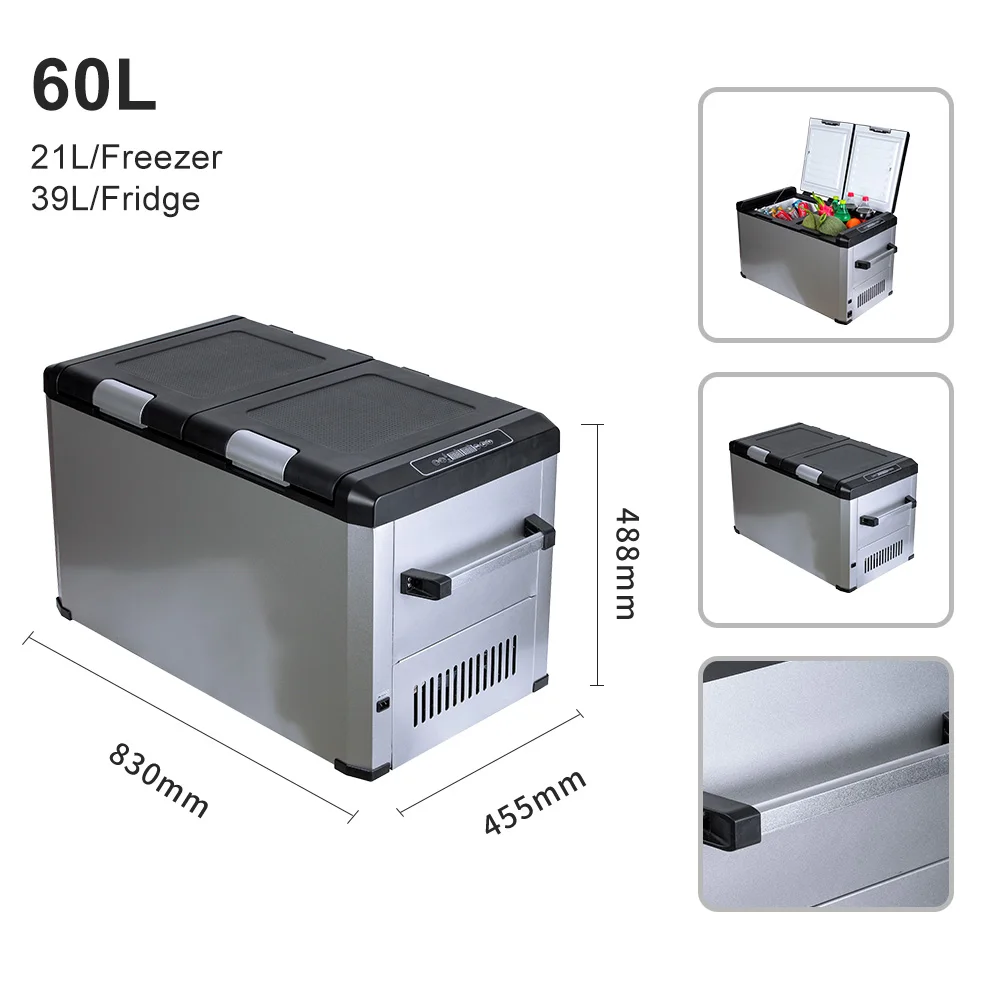 hot sale double door car fridges and deep freezers with digital display and high quality compressor 60L dual zone