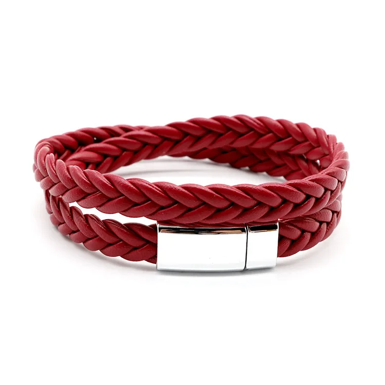 Wholesale Man Faux Leather Bracelet with Magnetic Clasp Microfiber PU Multi-Layer Braided Leather Men Bracelet