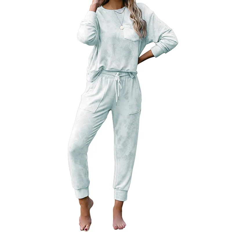 New Pajama Women Sleepwear Sets 2 piece Tie Dye O Neck Long Sleeve Pajamas For Sale (1600179545804)