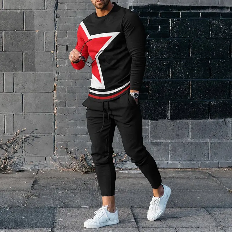 digital printing two piece sweater and pants fall jogging set jogging suits sport black track suit sweatshirt suit