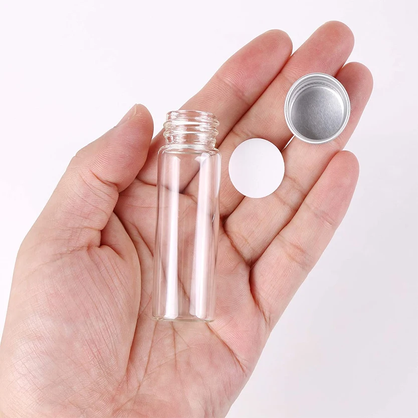 LanJing Tiny Glass Bottles Clear 15ml Empty Mini Jars with Aluminum Screw Cap Lids Wedding Decorations DIY Jewelry Accessories