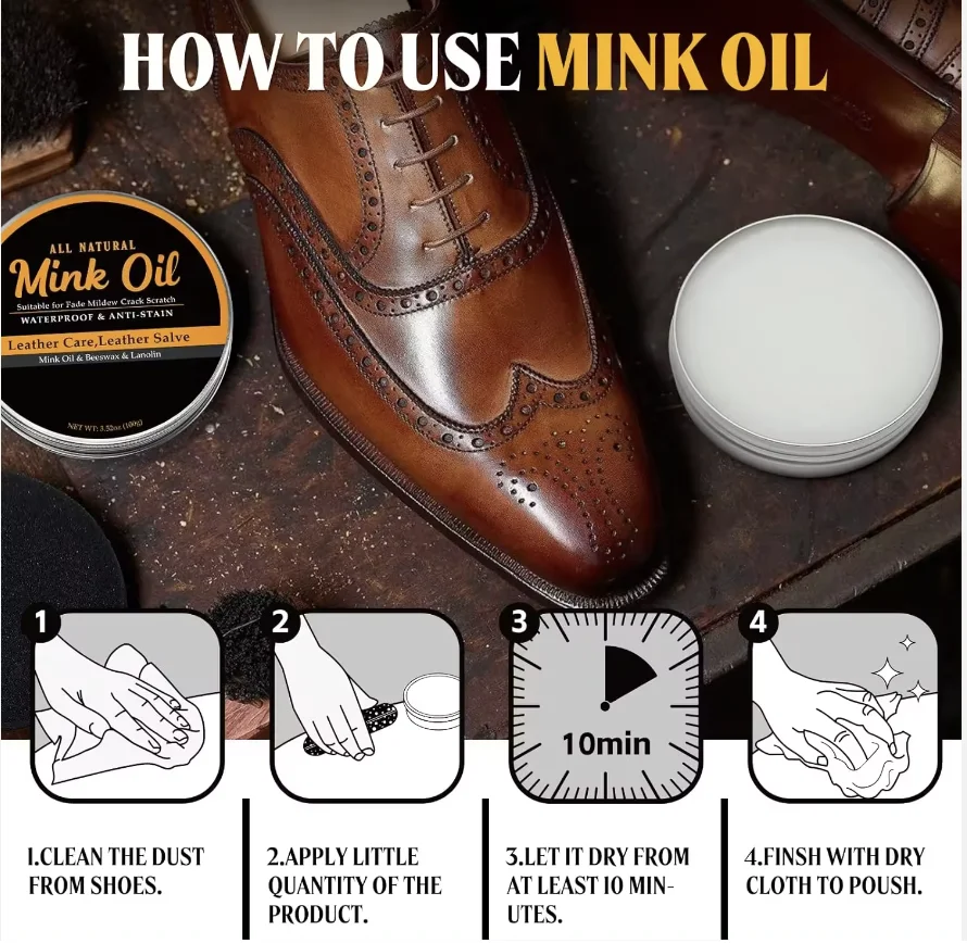 Leather Shoe Protect Perfect Waterproof Footwear Care Leather & vinyl Shoe Polish High Water Repelling Deep Nourish Mink oil