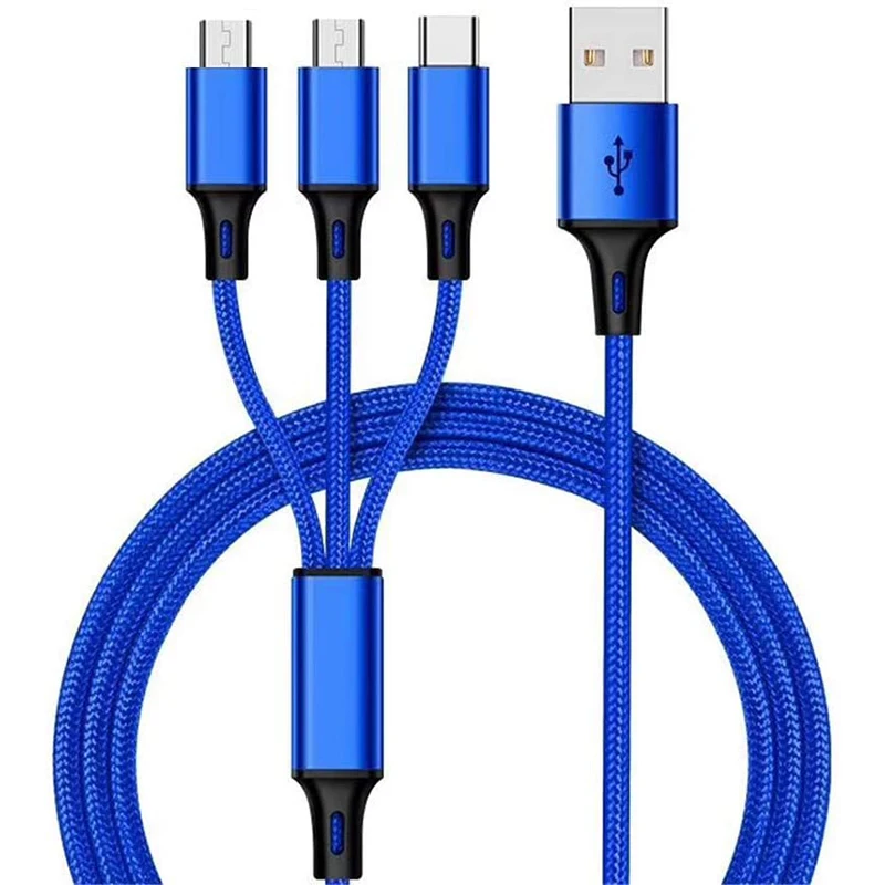 
mobile phone nylon braided 1.2m 3 in 1 cable charger for Android/IOS/samung 