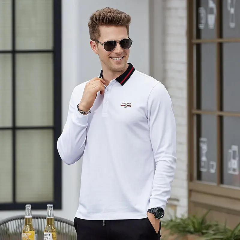New Design Custom Embroidery Golf Polo Shirt 100 Cotton Long Sleeve Polo Shirt Men With Customized Logo