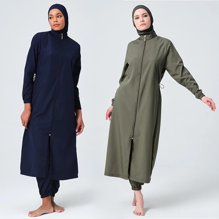 Muslim 3piece Long Burkini Swimsuit Islamic Full Cover Modest Swimwear Bathing suit oversize long skirt to knee woven swimwear