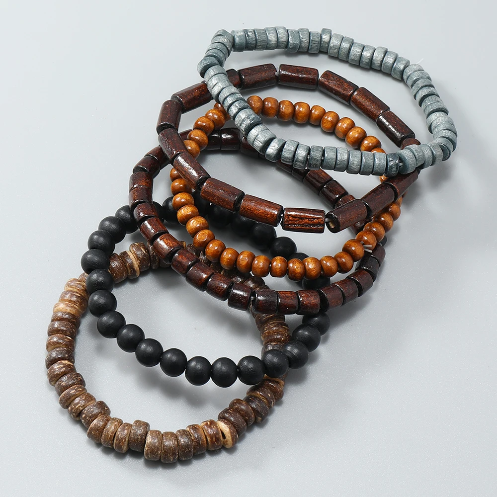 6pcs handmade natural wood bead bracelets sample jewelry elastic healing wood bead bracelet for women men