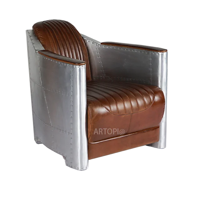 Elegant aluminum aviator reception area leather sofas