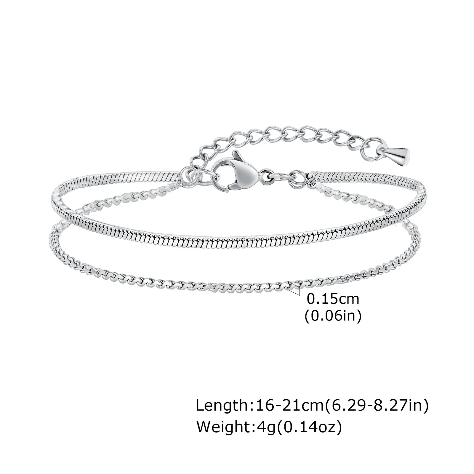 Wholesale European And American Gold Jewelry Stainless Steel S Chain Square Snake Chain Double Layer Bracelet