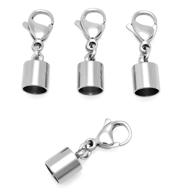 Inner 1.5-10mm 50pcs/lot Stainless Steel End Caps With Lobster Clasps For DIY Leather Cord Bracelet Necklace Jewelry Making