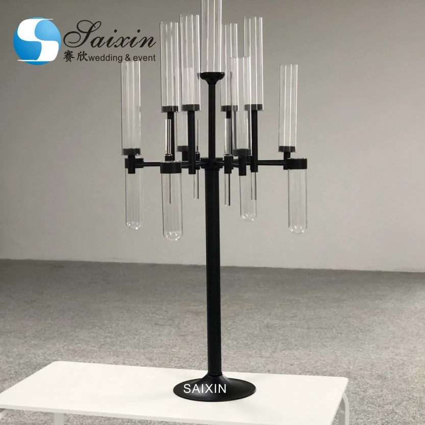 ZT-530B glass candle holder Silver gold black crystal candelabra for wedding table centerpiece