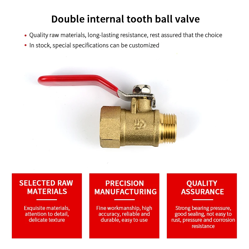 Brass Red Handle Inside and Outside 1/4 Small Ball Valve Water Switch Pipe Air Pump Valve