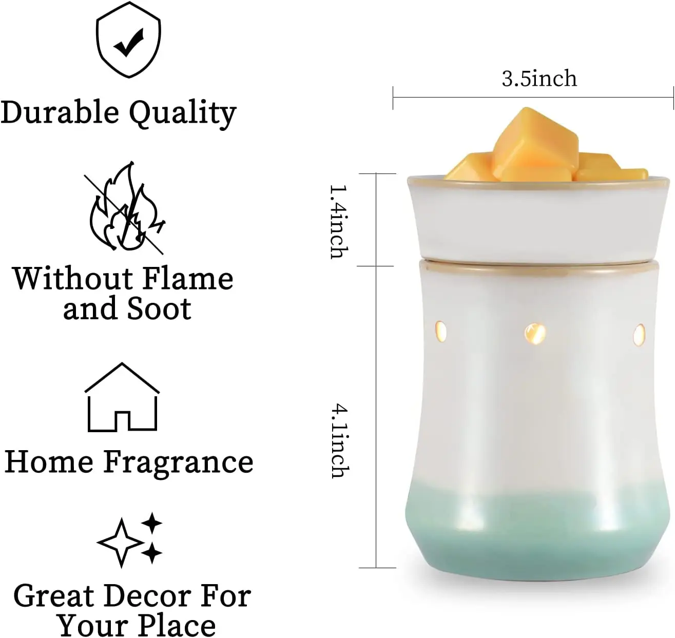 Ceramic Wax Warmer Melter for Scented Wax or Essential Oil for Wax Melts Inremovable Tray Elegant Style Fragrance Burner Heater