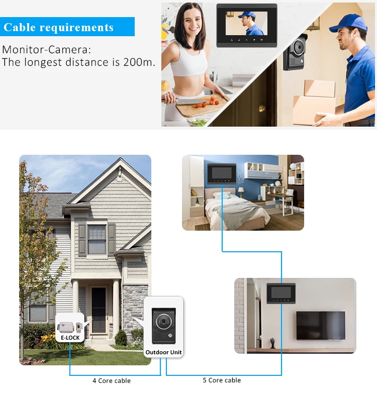 L+-V70W  factory direct good quality smart doorbell with waterproof camera video door phone system intercom doorbell