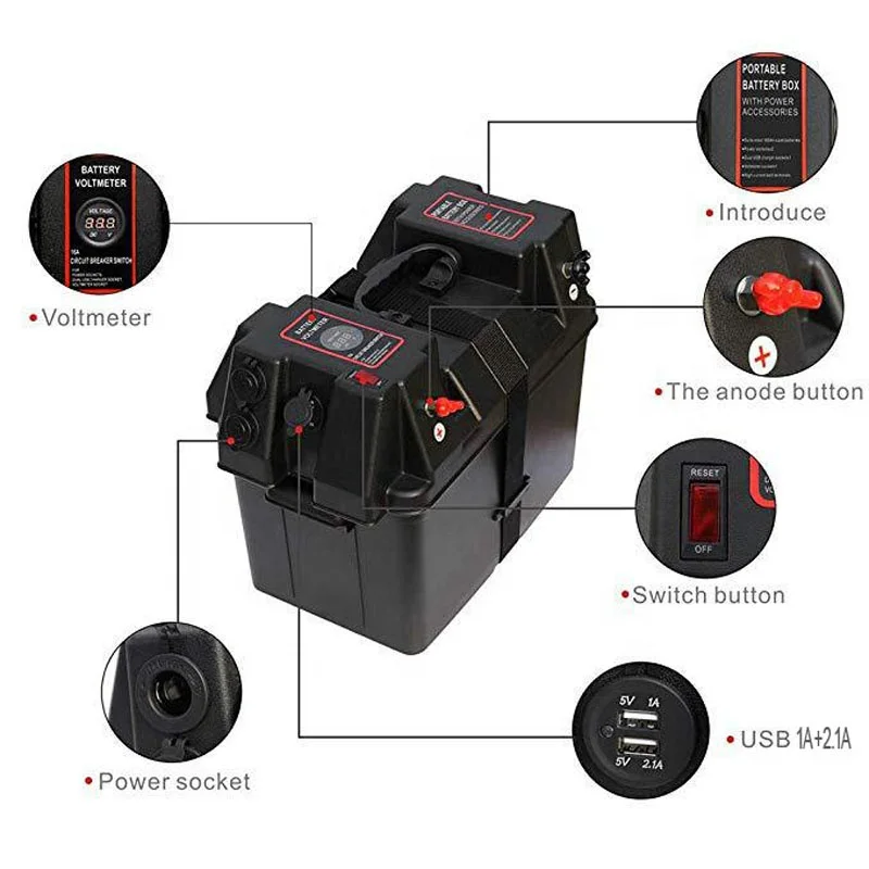 Outdoor Adventure Camping Plastic High Current Terminal LED Voltmeter USB Output Battery Box