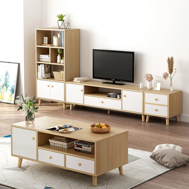 Wooden Legs TV Cabinet Coffee Table Combination Living Room Bedroom Modern TV table