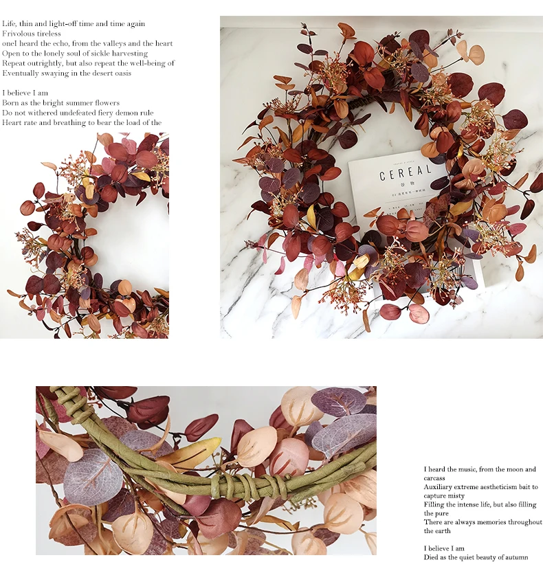 Fall wreath wholesale artificial Autumn flowers making eucalyptus leaves wreath with berries faux wild flowers