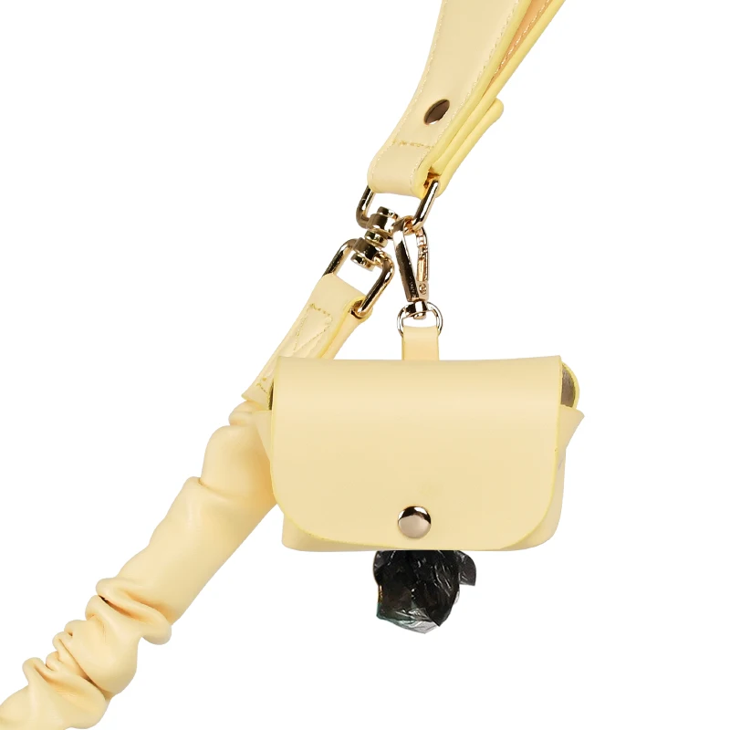 Customized Logo Personalized Luxury Soft Pu Leather Tangle Free Elastic Rope Bungee Big Pet Leads Collar Flexible Dog Leash