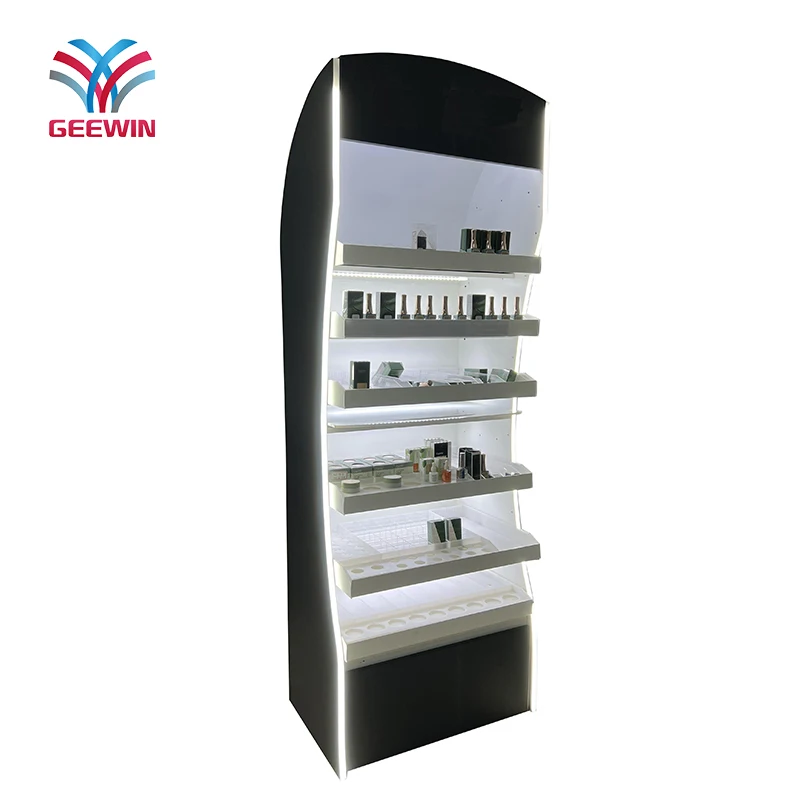 Wall mounted display cabinets cosmetic display shelf floor metal stand with led light