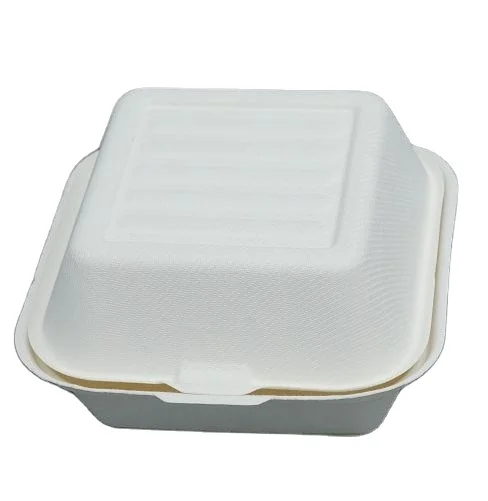 Disposable Bagasse Container Packaging Box Tableware Products Sugarcane Bagasse Packaging Burger Boxes Food Triangle Cake Box
