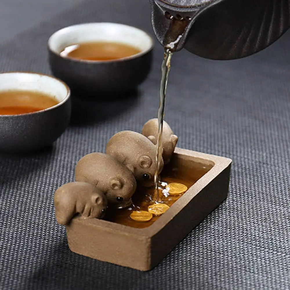 Purple Clay Tea Pet Little Pigs Drink Water Crude Pottery Kung Fu Tea Home Decoration