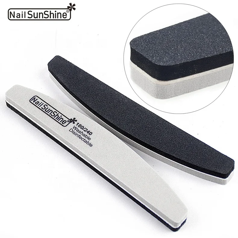 Washable High Elastic Wear Resistant Half Moon Nail Buffer Custom Logo Sponge Buffers Nail Gray and Black Nail Buff