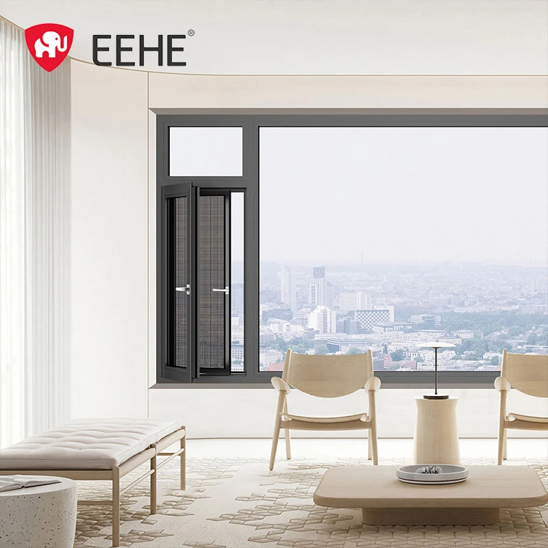 EEHE silent aluminum glazed swing windows NFRC certified insulated insulated glass screen casement windows