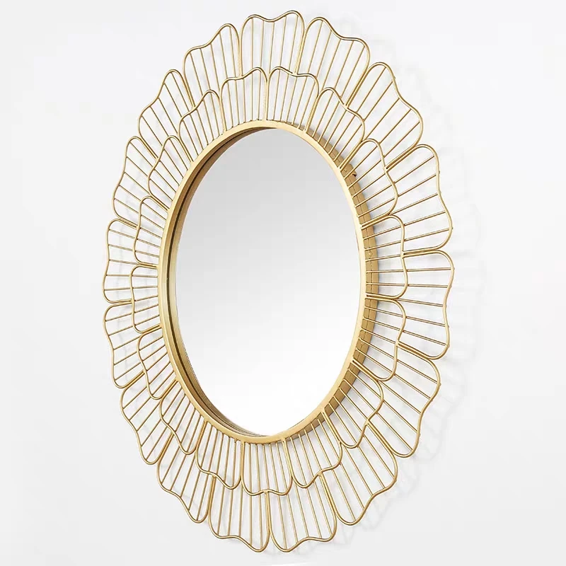 71cm large iron Modern creative home furniture decorative wall mirrors wall hanging round gold mirror for living room FOR SALE