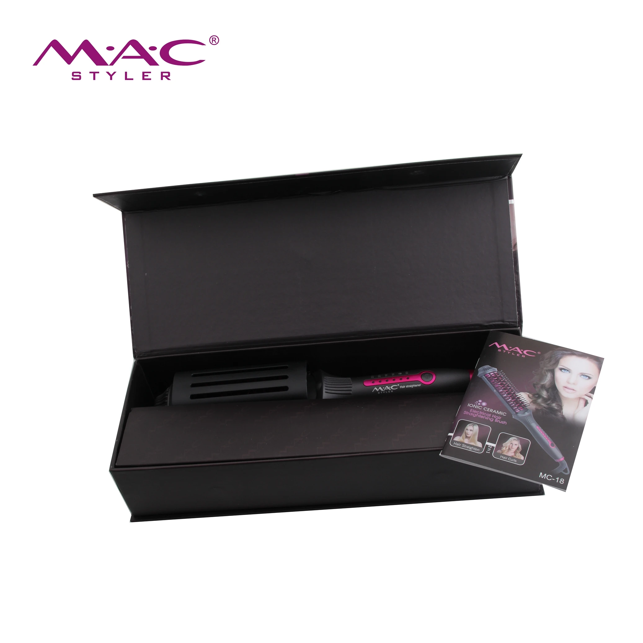 MAC Professional 2 in 1 Ceramic Brush Hair Straightener or Curler Electric Ceramic Hair Straightener Brush