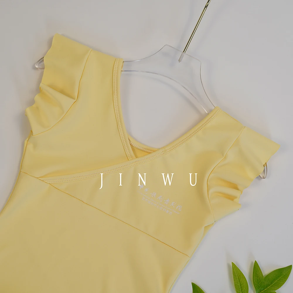 Wholesales good quality high quality yellow ruffle sleeves trainingwear dance girls ballet leotards
