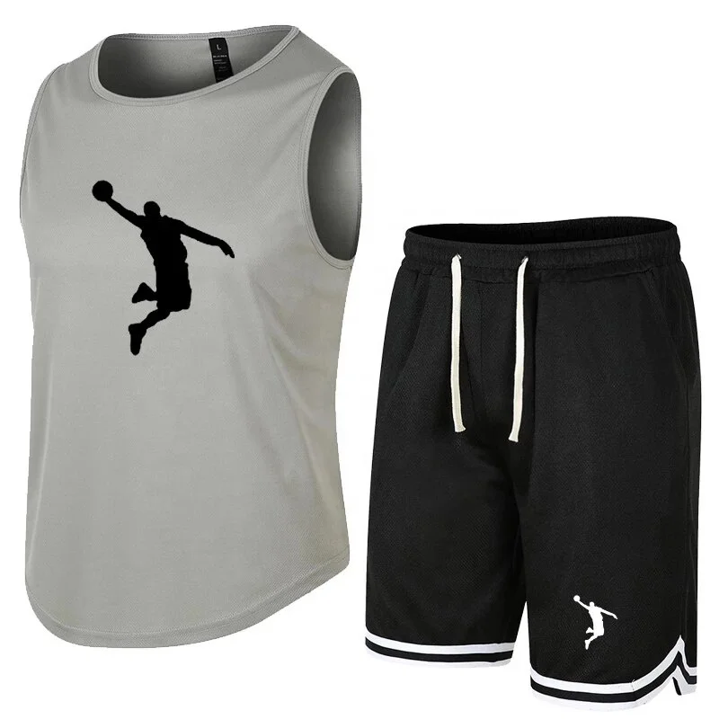 Summer Sleeveless Vest Sports Shorts Set Breathable shorts Fitness Competition Training Basketball Suit Foreign T-Shirt