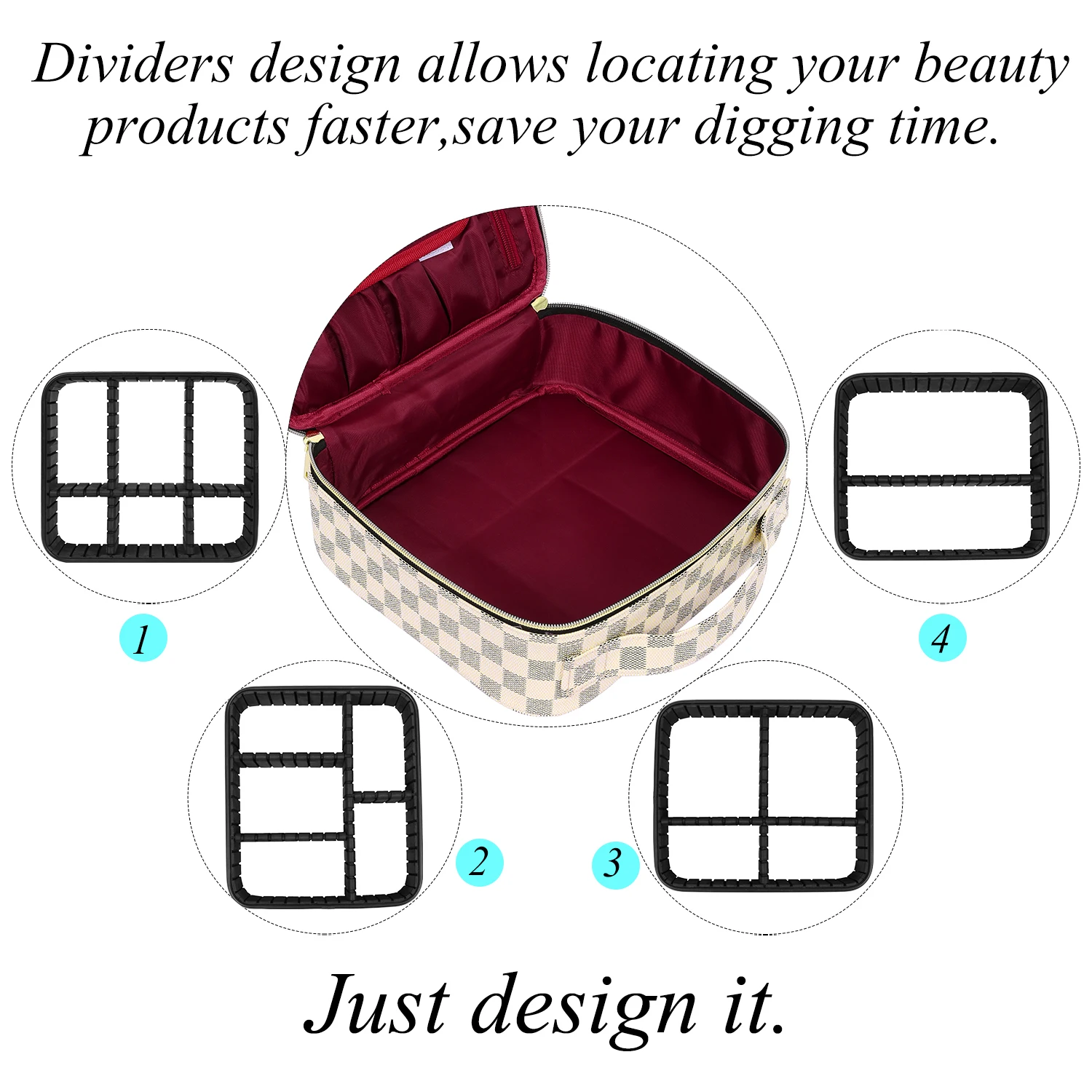 Larger Capacity Water-resistant Brown Checkered Travel Cosmetic Bag Travel Organizer Toiletry Makeup Storage Bag For Ladies