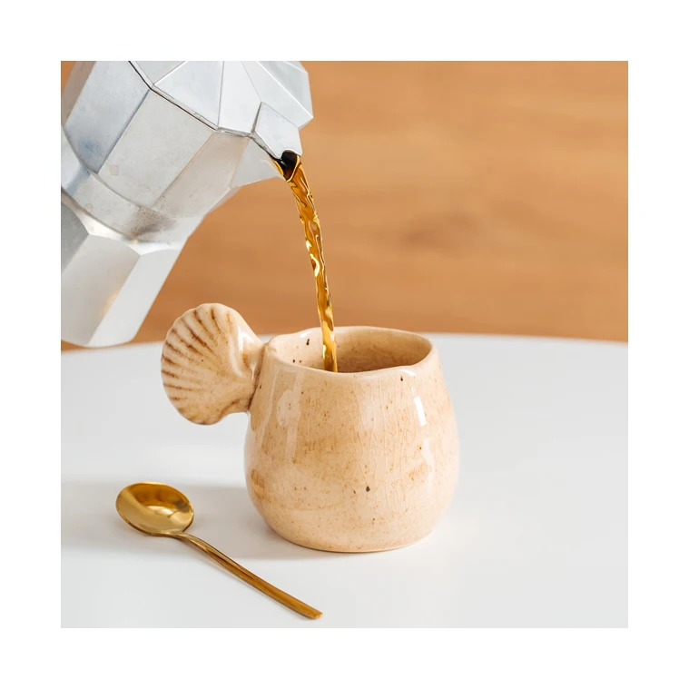 Wholesale handmade nordic cheap european gift set ceramic coffee tea cups with ocean decoration