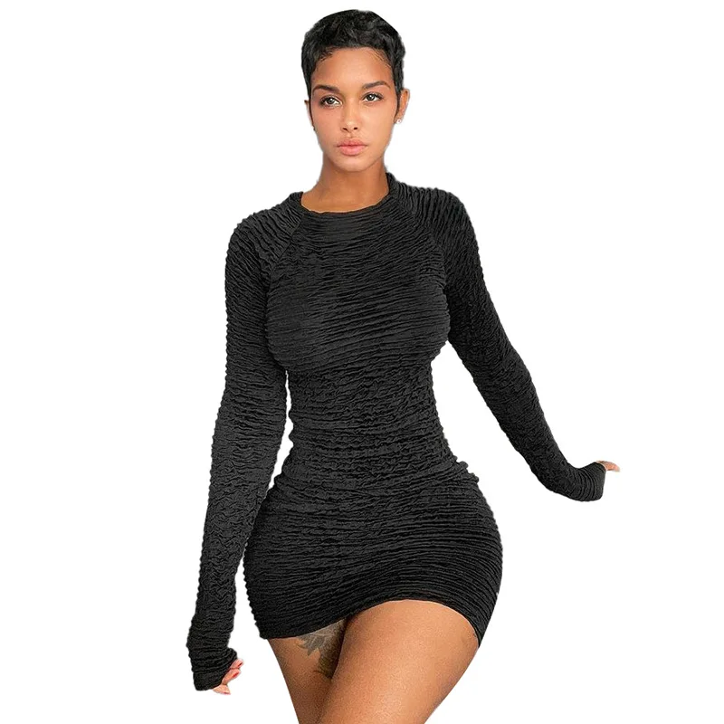 OLAF Wholesale Hot Sales Fashion Street Solid Sexy Perspective Slim Fit Fall Dress