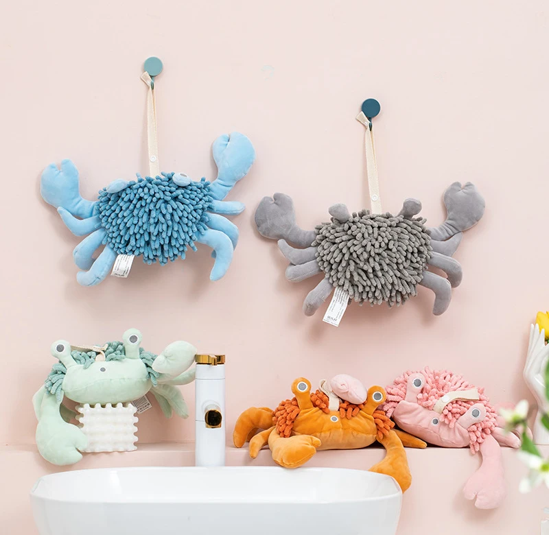 Quick Dry Microfiber Absorbent Hand Towels Soft Chenille Crab Ball Shape with Hanging Loops for Kitchen & Bathroom