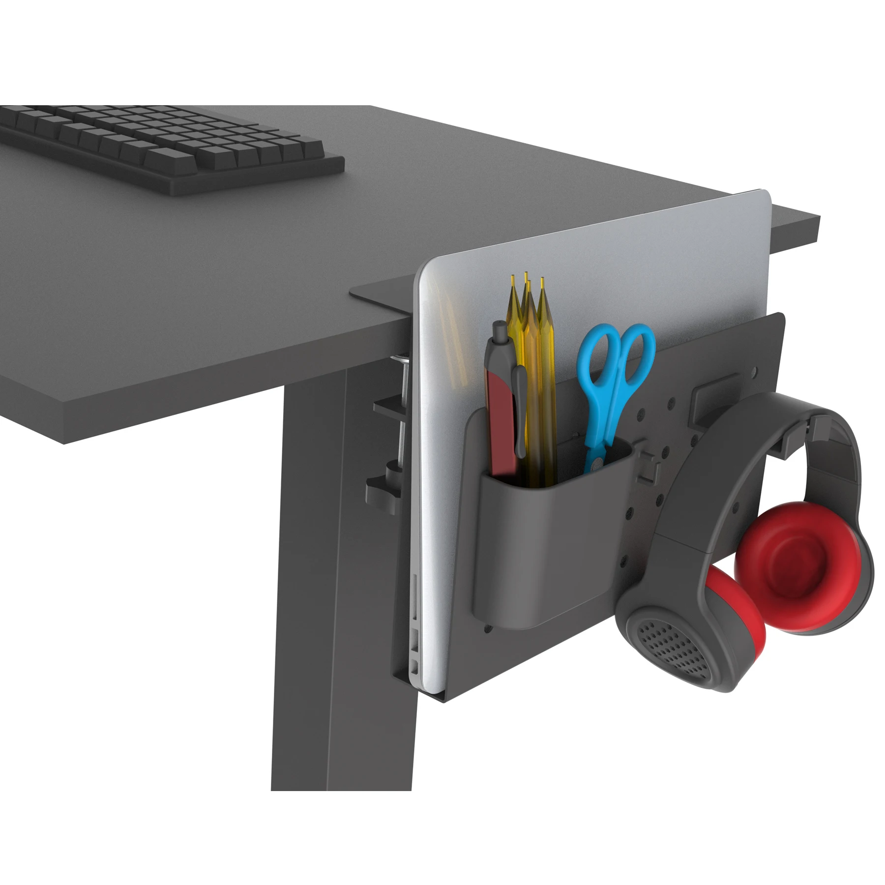 CHICON No-Drill Metal Desk Side Storage Organizer Set Laptop Holder Pen Holder Cable Hook Headphone Hook Pin Magnet Wire Jewelry