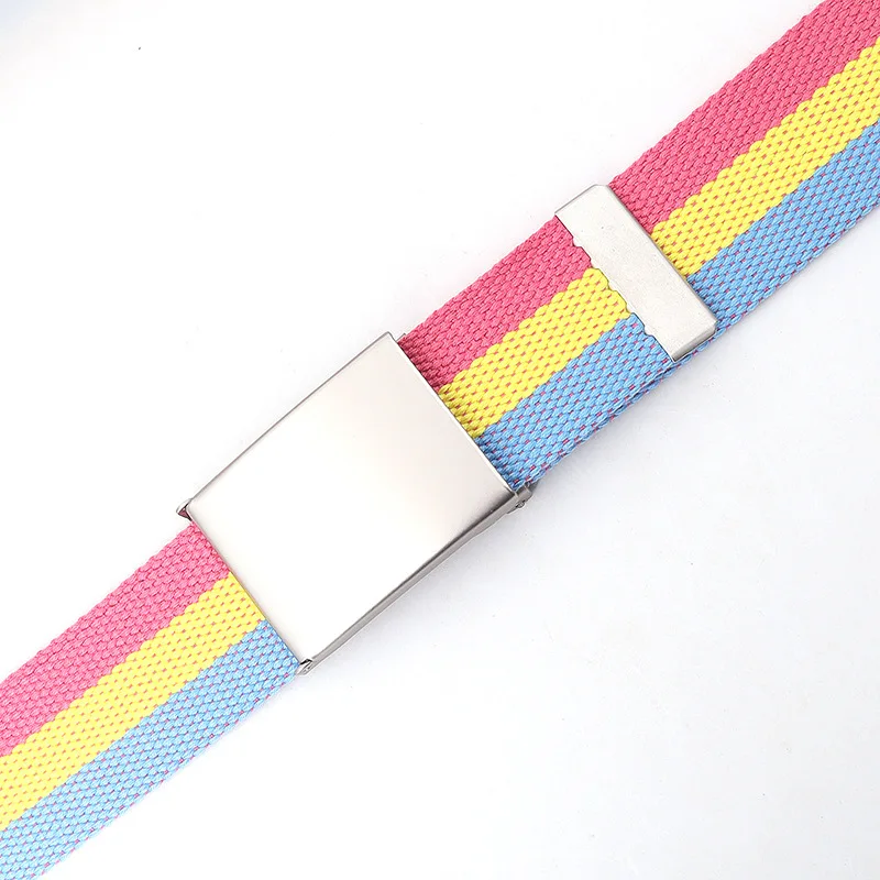 Custom Male Women Colorful Iron Metal Buckle Canvas Fabric Belts