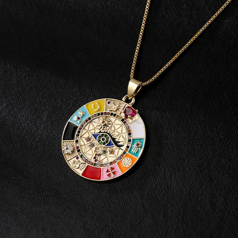 High Quality 18k Gold Plated Brass Jewelry Lucky Leaf Clover Necklace Devil Eye Pendant with Oil Drip