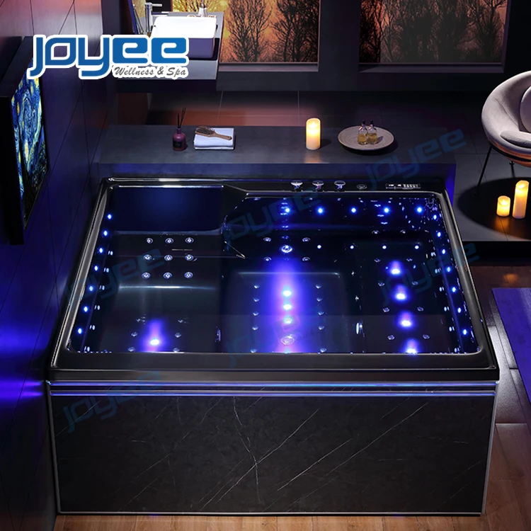 JOYEE black acrylic bathtub/ hot tub/ luxury big size 2 3 person spa hot tub Whirlpool Bath LED jets massage bathtub spa tub