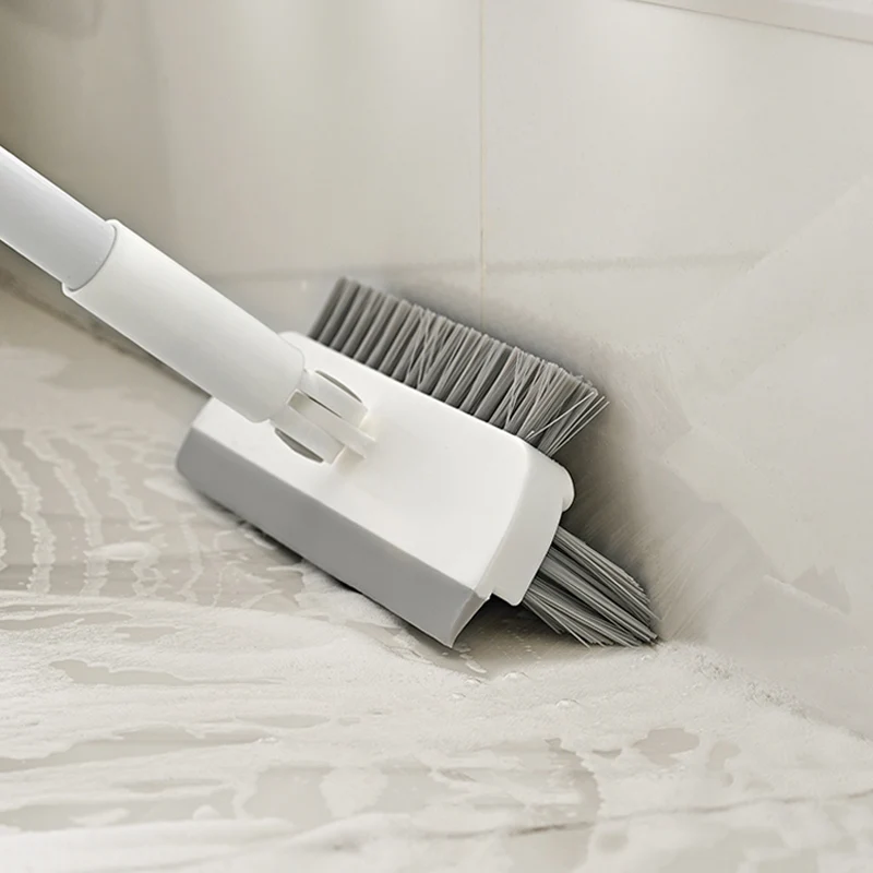 Floor Scrub Brush with Long Handle 3 in 1 Scrape and Heavy-Duty Stiff Bristle Scrubber Brush for Cleaning Shower Bathroom Patio