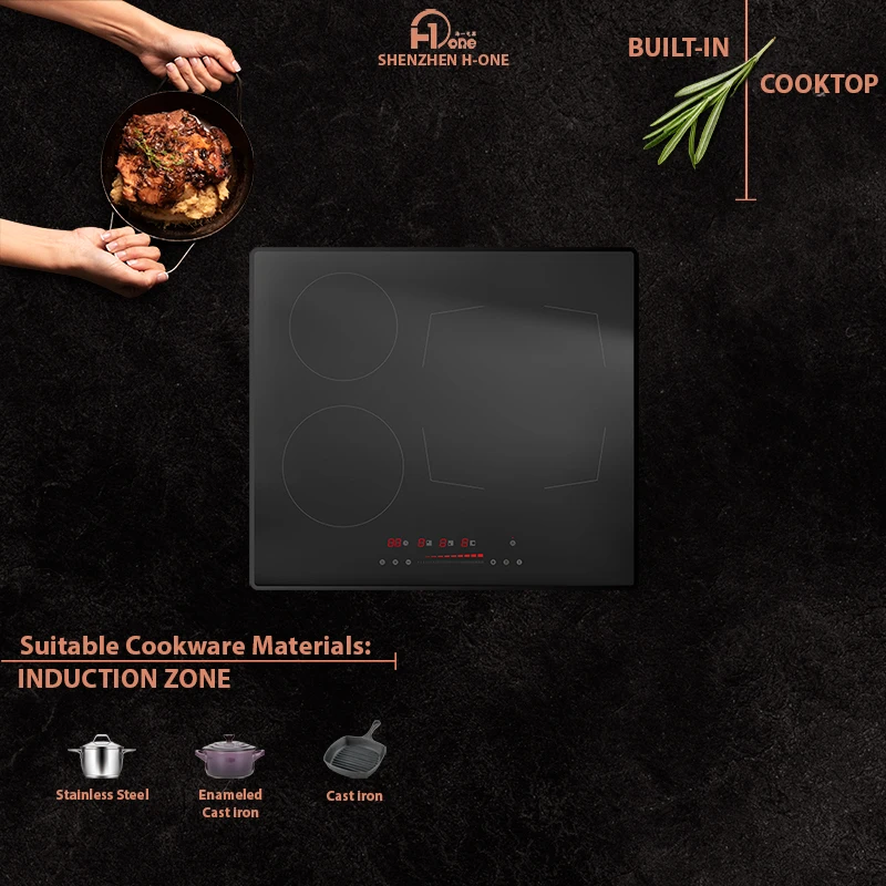 60 cm Electric Three Burner Induction Cooker 3 Round Burners Built in Installation with Digital Display